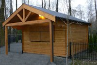 custom concession/rental building and metal security gates all built by bavariancottages.com in Fort Langley BC, Canada